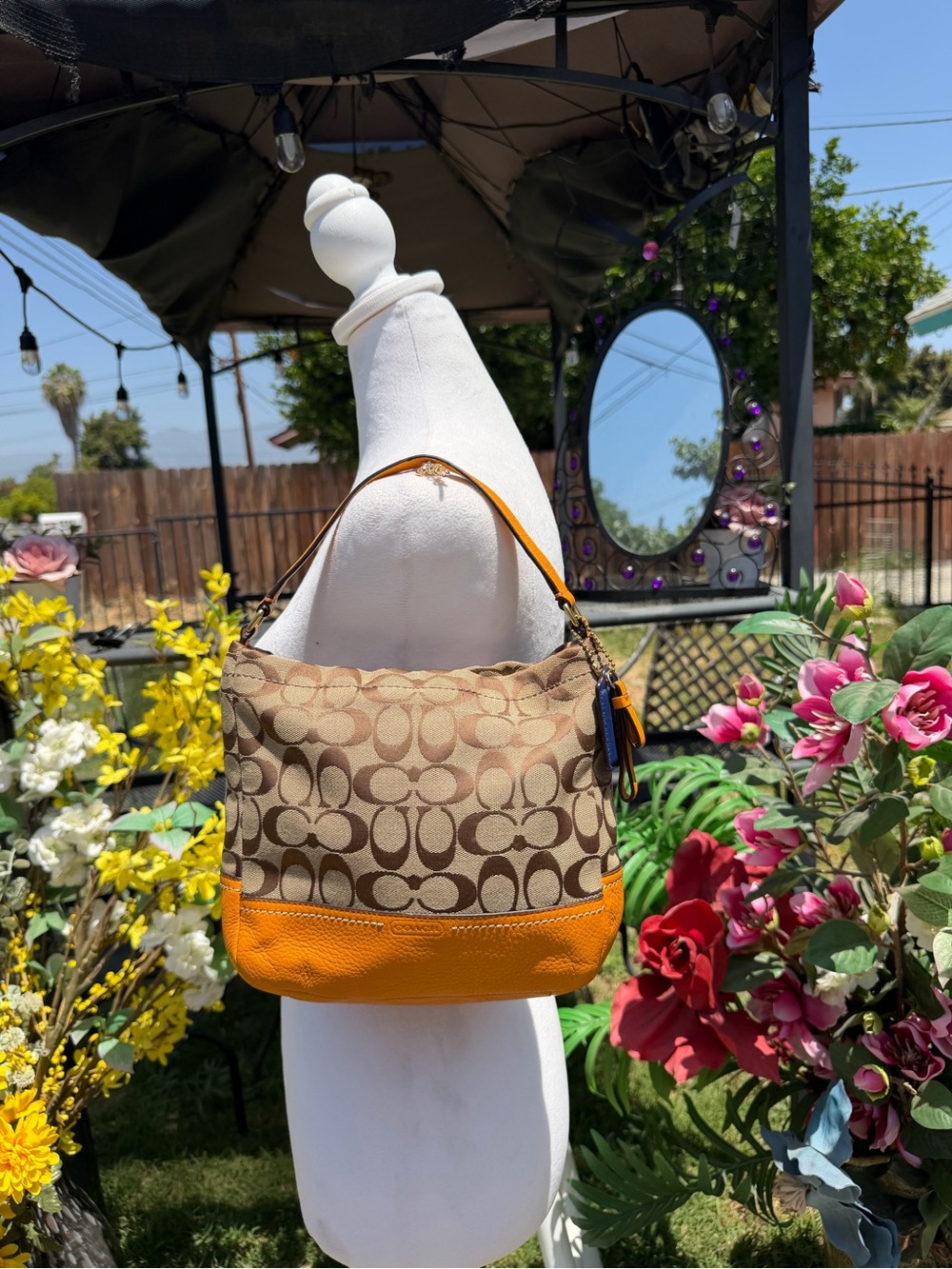 Coach Brown Signature Canvas Crossbody with Orange Leather Trim - Picture 5 of 8